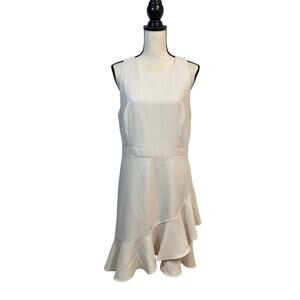 Banana Republic Factory Ivory Polka Dot Sheath Dress With Ruffle Hem Size 12